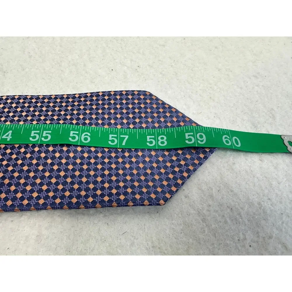Tom James Executive Collection 100% Silk Tie Blue with Pink & Navy Squares